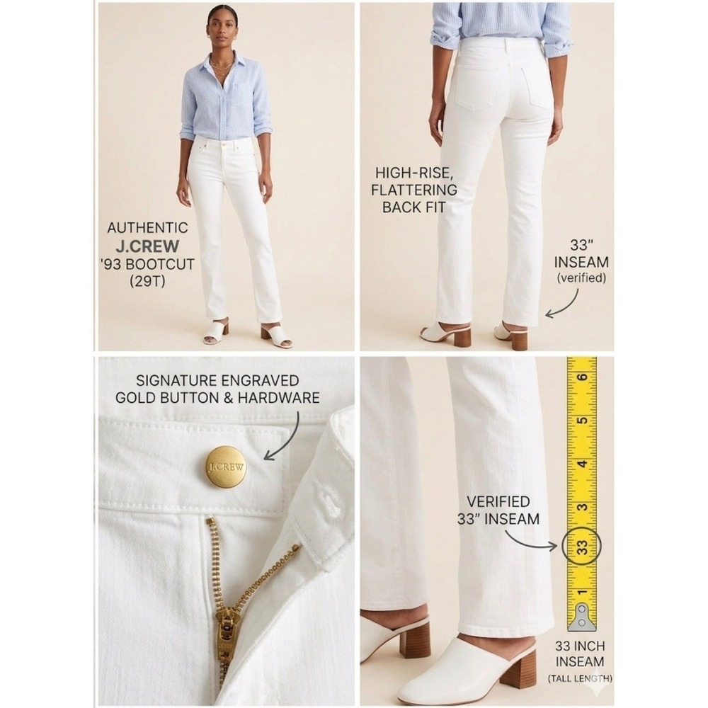 J.Crew '93 Bootcut Jeans in White – Size 29T (Tall) – High‎ Rise Gold Button